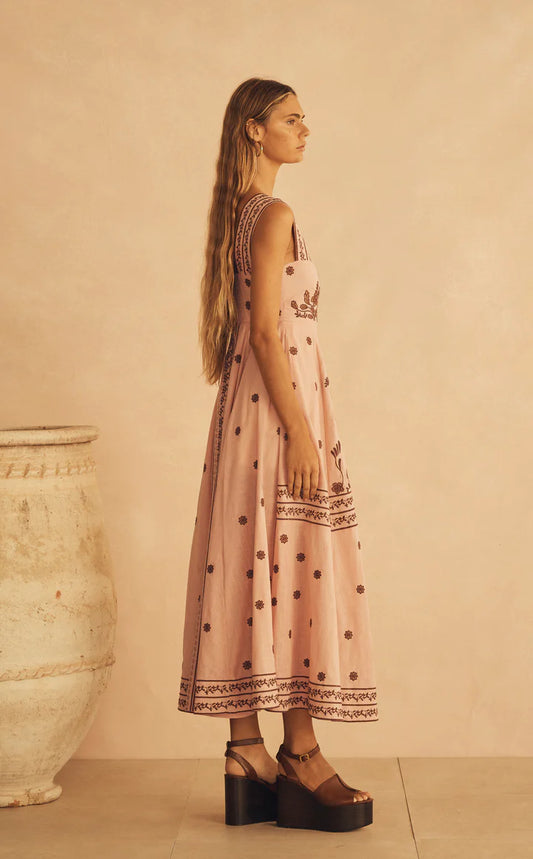 Infiorata Embroidered Empire Maxi Dress | Aur Ocea