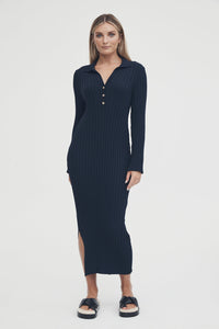 Luxe L/S Polo Dress (Navy) | Legoe Heritage