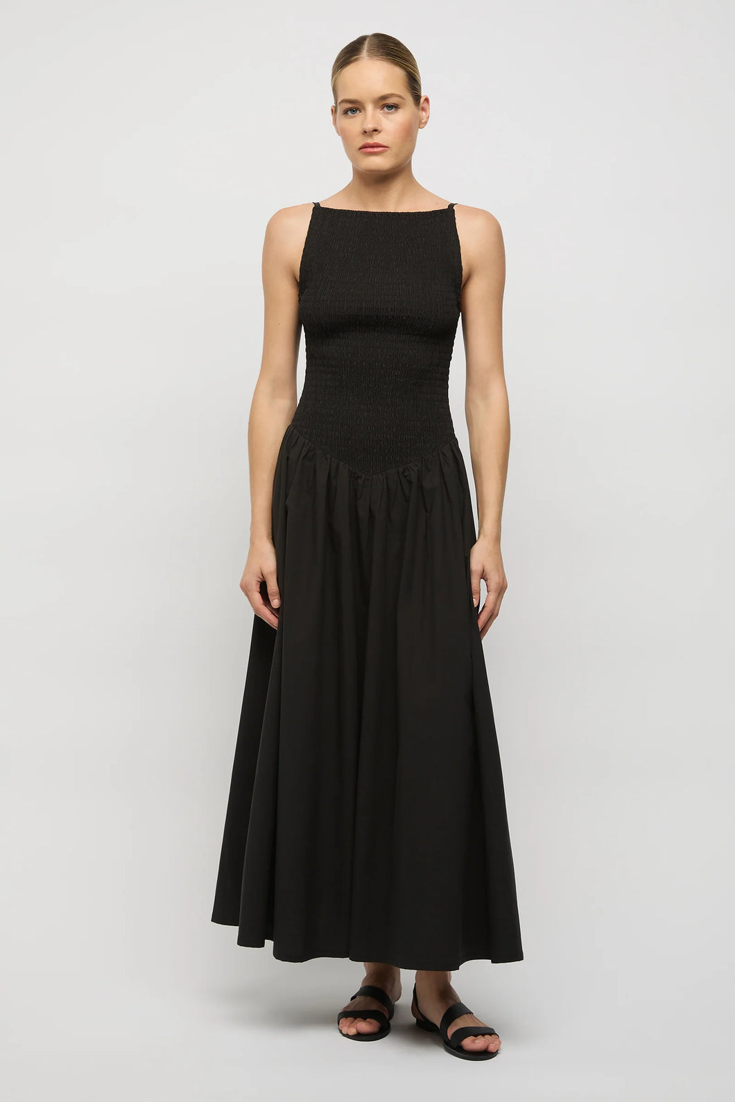 Nyssa Longline Shirred Cotton Dress | Friend of Audrey