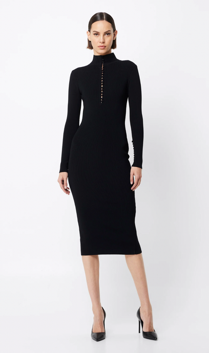 Mayfair Long Sleeve Midi Dress, Black | Mossman