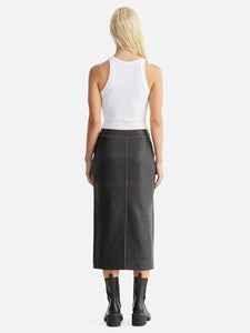 Wednesday Edged Leather Midi Skirt Black / Ena Pelly