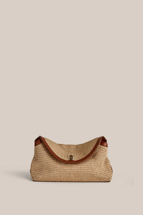 Sloan Tan Raffia Crossbody Clutch | Vestirsi