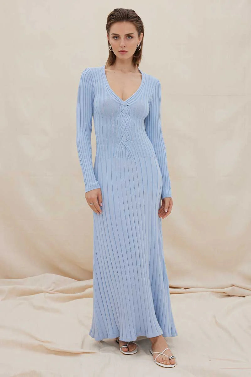 Sovere Laced Long Sleeve Midi Dress, Dawn Blue | Sovere