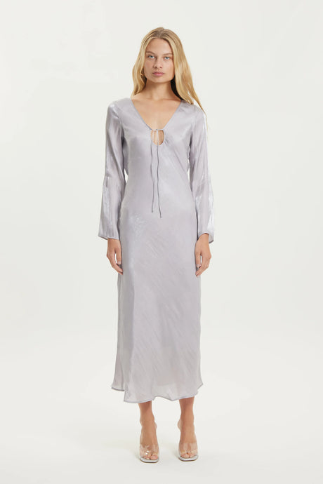 Untamed Bias Tie Up Maxi Dress, Silver | Third Form