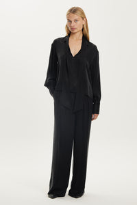 Magnetic Tie Neck Blouse, Black | THIRD FORM