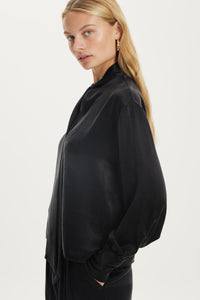 Magnetic Tie Neck Blouse, Black | THIRD FORM