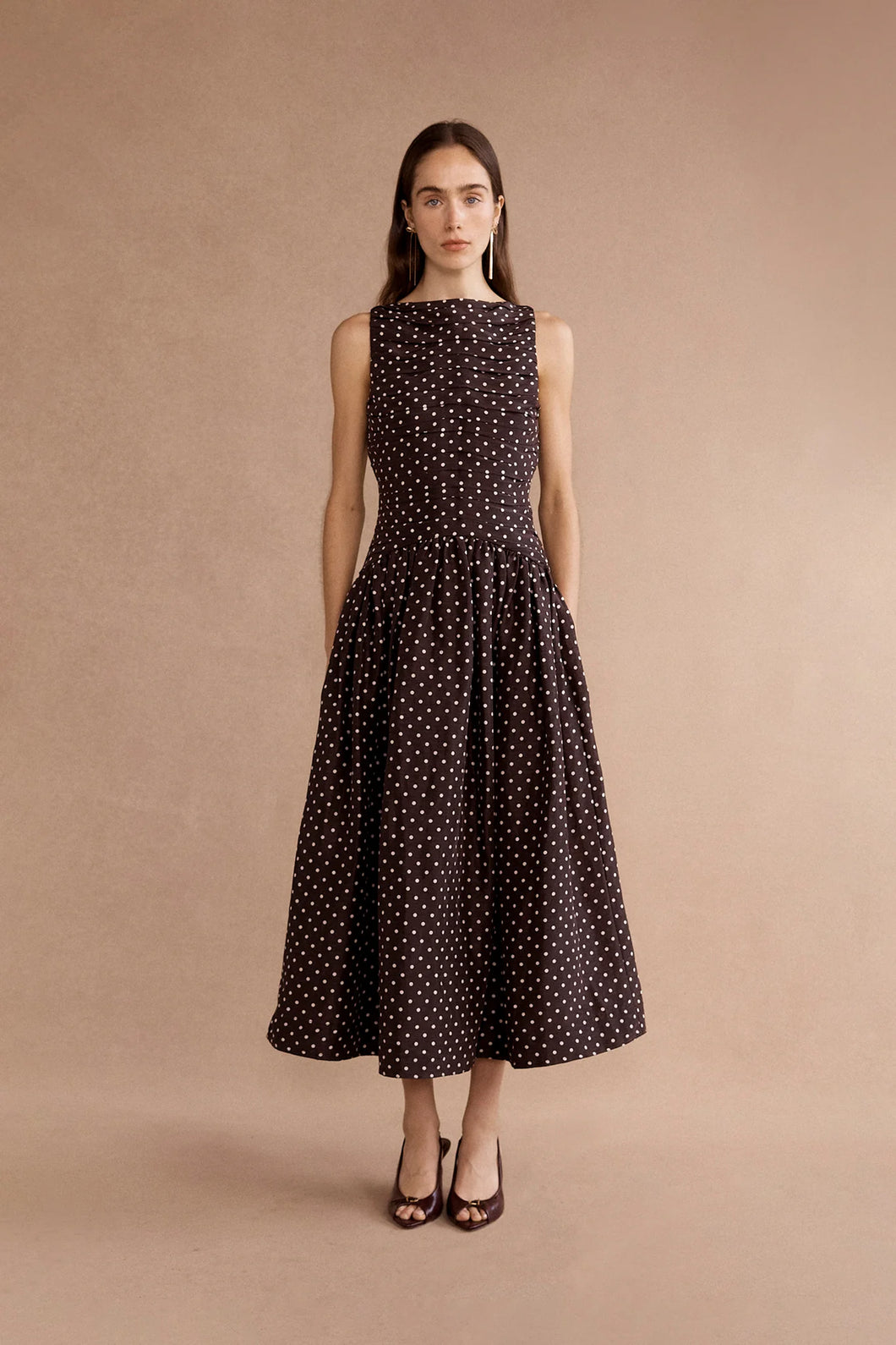 Val Midi Dress Cacao Spot | Lovaan