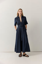 Load image into Gallery viewer, Cutwork Trim Shirt Dress Navy | Iris &amp; Wool