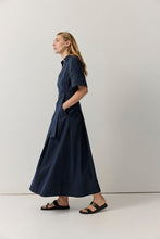 Load image into Gallery viewer, Cutwork Trim Shirt Dress Navy | Iris &amp; Wool