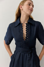 Load image into Gallery viewer, Cutwork Trim Shirt Dress Navy | Iris &amp; Wool