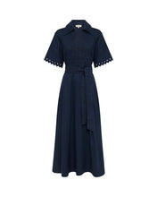 Load image into Gallery viewer, Cutwork Trim Shirt Dress Navy | Iris &amp; Wool