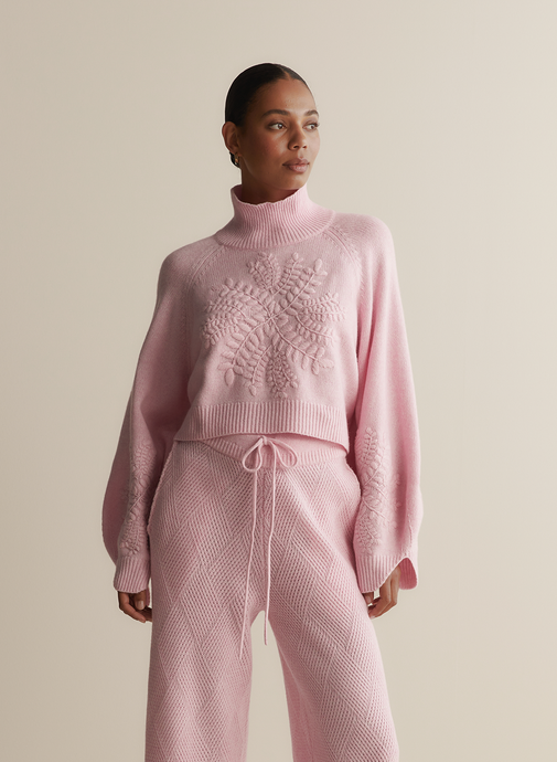 Natasha Wool Embroidery Knit, Dahlia Pink Marle | Joslin