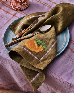 Autumn Fruits Embroidered Linen 4P Napkin Set | Kip & Co