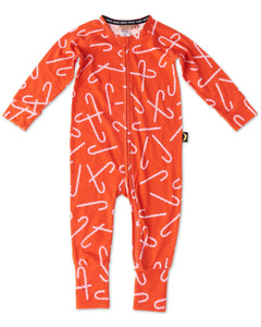 Candy Cane Red Organic Long Sleeve Zip Romper | KIP & CO