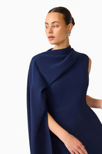Load image into Gallery viewer, Leonara Asymmetric Cape Dress Deep Navy / Elliatt