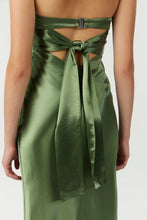 Load image into Gallery viewer, Satin Tie Back Strapless Maxi Olive | Third Form