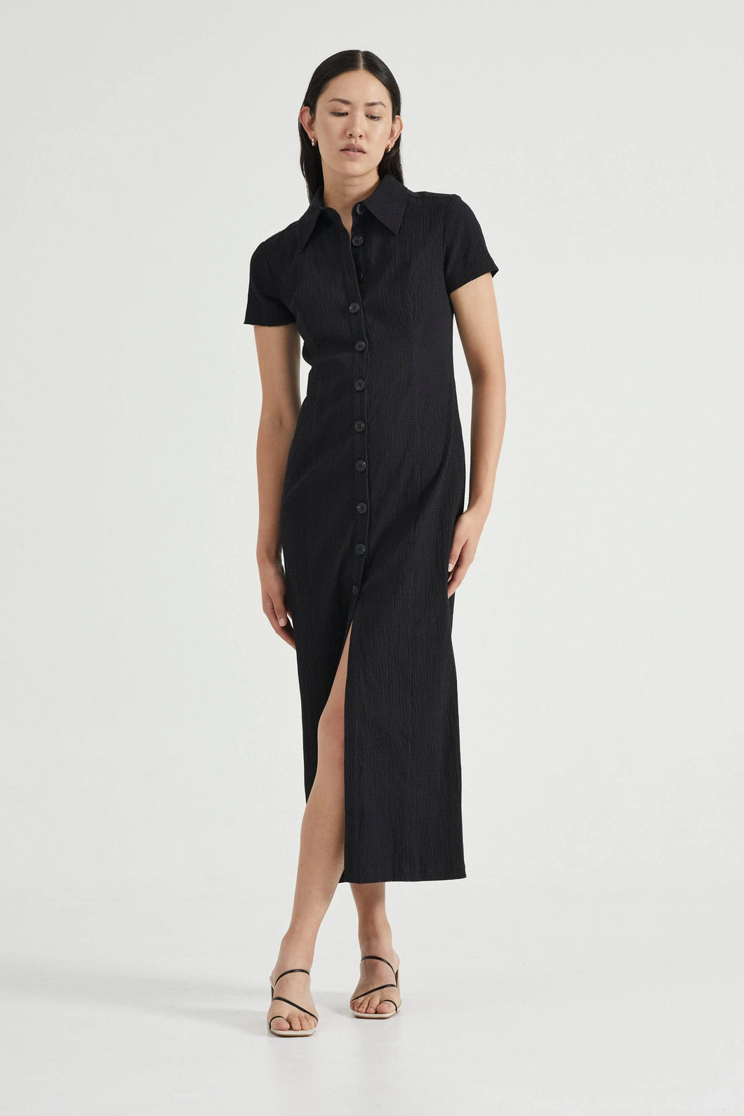 Skipping Stone Shirt Dress, Black | THIRD FORM