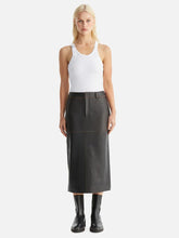 Load image into Gallery viewer, Wednesday Edged Leather Midi Skirt Black / Ena Pelly