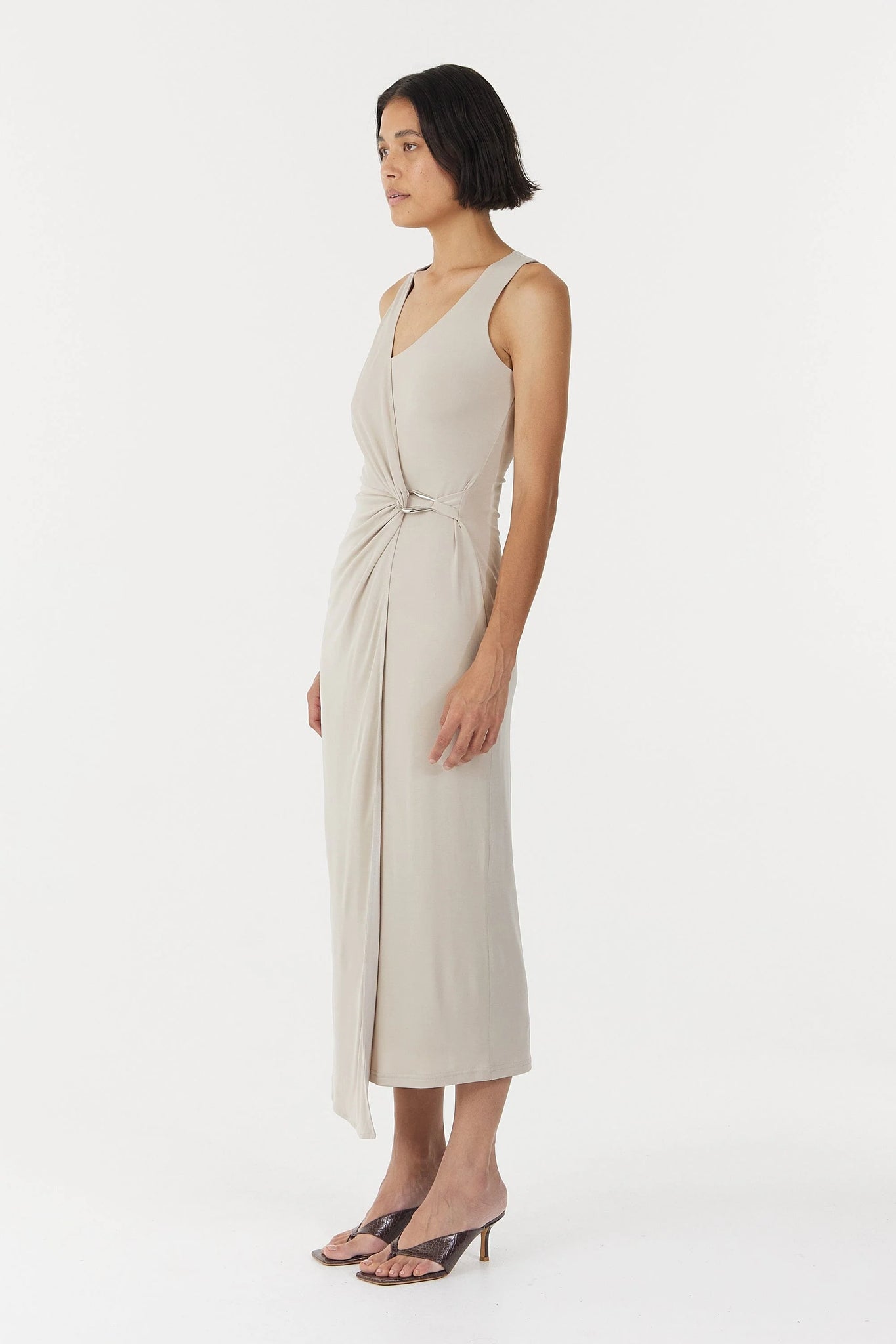 Stirling Twist Cross Over Midi Dress, Oyster Grey | Third Form Ted & Olive Boutique Stirling Twist Cross Over Midi Dress, Oyster Grey | Third Form Ted & Olive Boutique