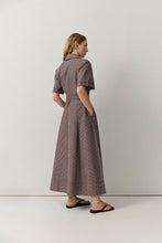 Load image into Gallery viewer, Stripe Cutwork Trim Shirt Dress Chocolate Stripe | iris &amp; Moss