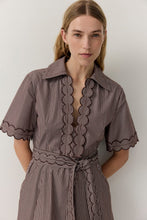 Load image into Gallery viewer, Stripe Cutwork Trim Shirt Dress Chocolate Stripe | iris &amp; Moss