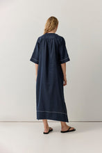 Load image into Gallery viewer, Tie Neck Kaftan Navy | Iris &amp; Wool