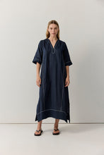 Load image into Gallery viewer, Tie Neck Kaftan Navy | Iris &amp; Wool
