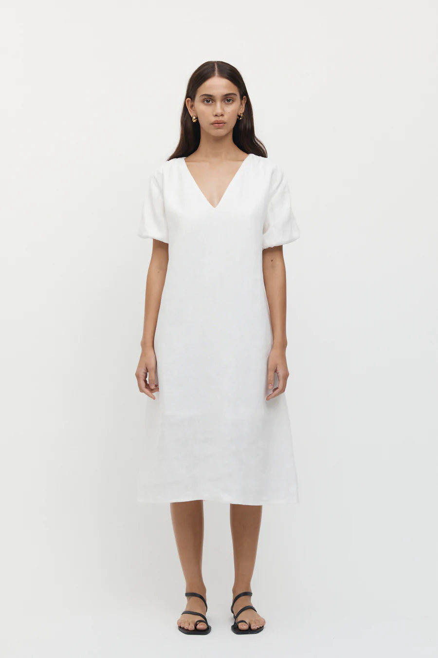 Giverny Puff Sleeve Linen Dress White | Friend of Audrey