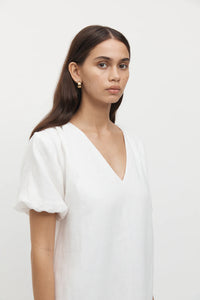 Giverny Puff Sleeve Linen Dress White | Friend of Audrey