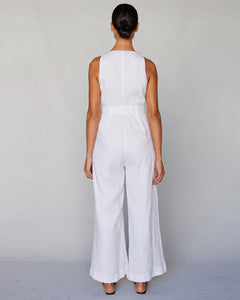 Imari Linen Jumpsuit, White | Amelius