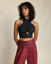 Load image into Gallery viewer, Amrita Linen Halter Top, Black | Amelius