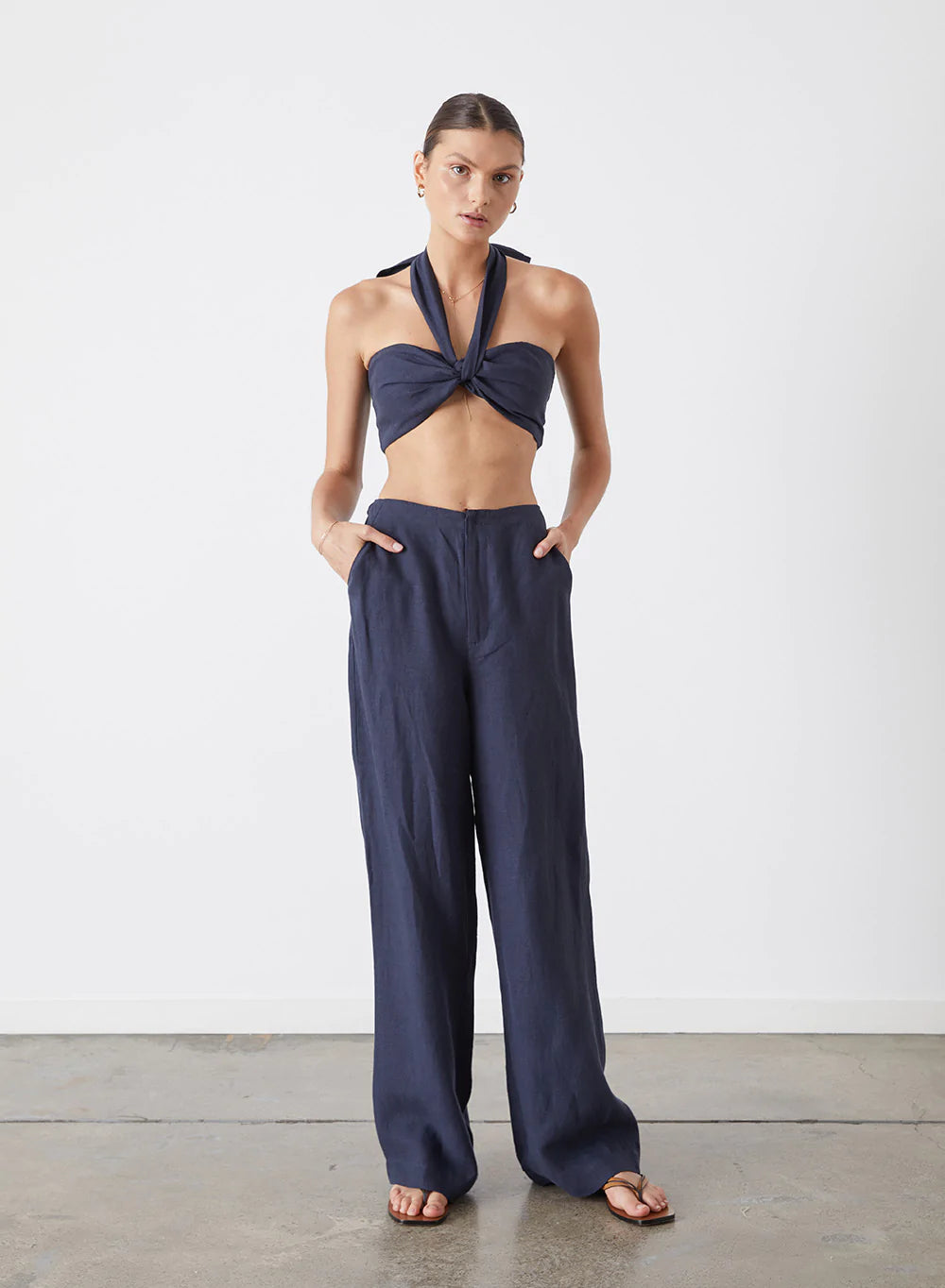 Ally Linen Palazzo Pant, Navy | Joslin Studio