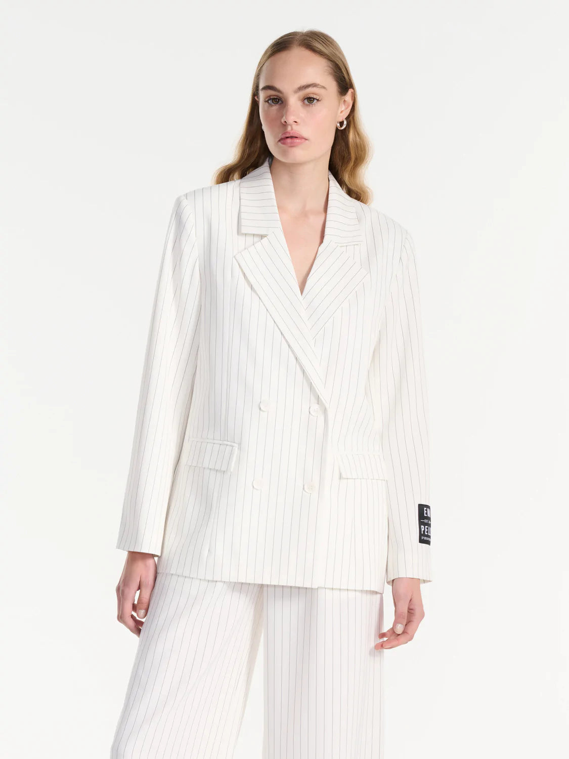 Pinstripe white blazer best sale