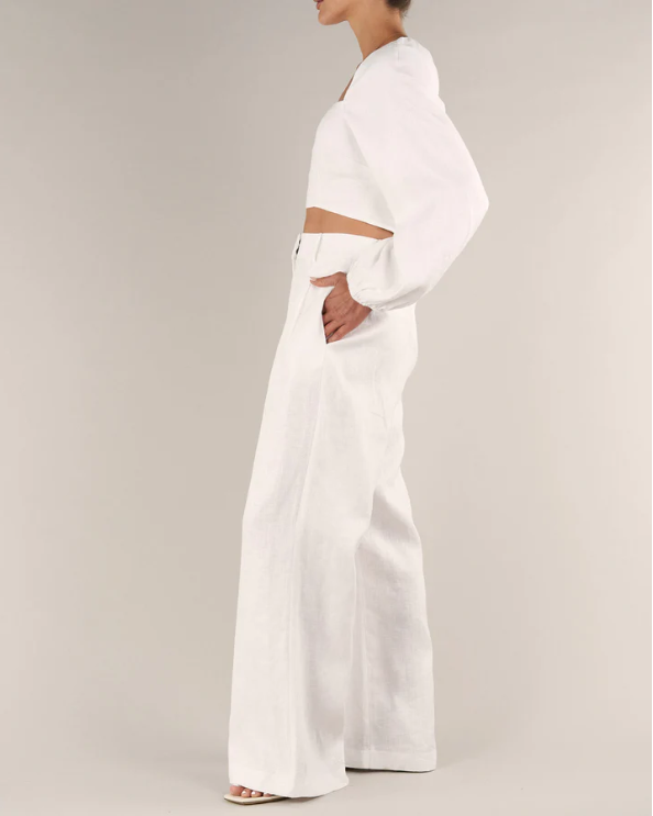 Bridgette Linen Pant, White | Amelius