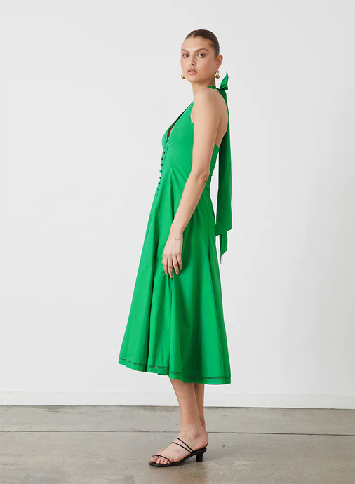 Olivia Organic Cotton Midi Dress - Emerald Green / Joslin