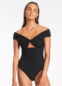 Jetset Twist Off Shoulder One Piece, Black | Jets Australia