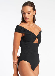 Jetset Twist Off Shoulder One Piece, Black | Jets Australia