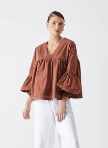 Marlo Organic Cotton Smock Top, Sienna Red | Joslin Studio