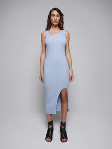 Luxe Rib Angled Dress, Sky | Nobody Denim