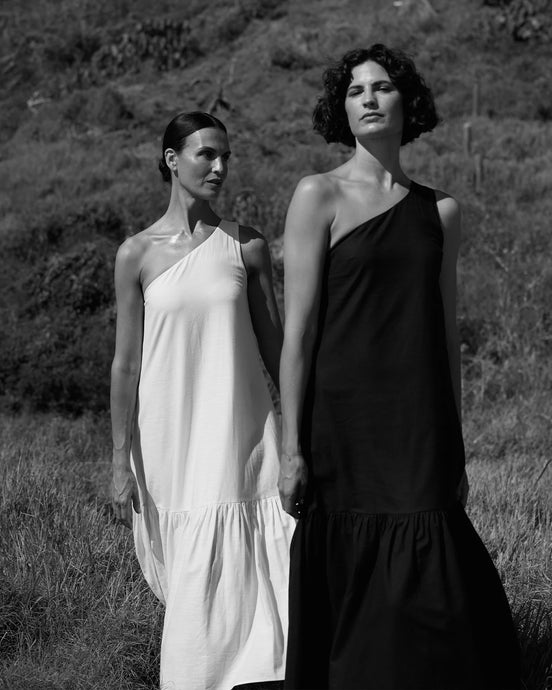 Aruba Linen One Shoulder Dress Black / Amelius
