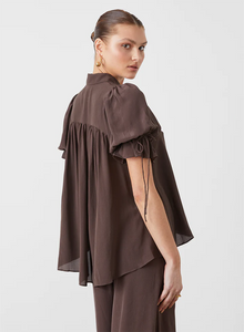 Sara Silk Shirt, Sandwash Chocolate | Joslin Studio