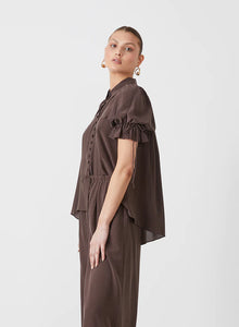 Sara Silk Shirt, Sandwash Chocolate | Joslin Studio