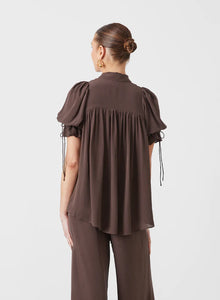 Sara Silk Shirt, Sandwash Chocolate | Joslin Studio