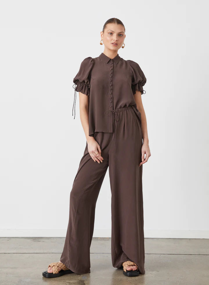 Sara Silk Shirt, Sandwash Chocolate | Joslin Studio