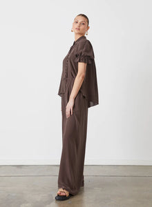 Sara Silk Shirt, Sandwash Chocolate | Joslin Studio