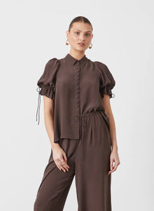 Sara Silk Shirt, Sandwash Chocolate | Joslin Studio