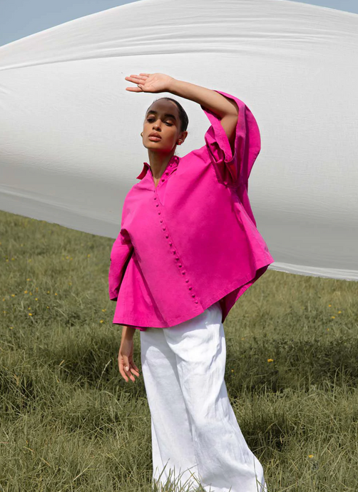 Clara Organic Cotton Smock Shirt, Pink | JOSLIN Studio