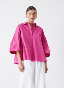 Clara Organic Cotton Smock Shirt, Pink | JOSLIN Studio
