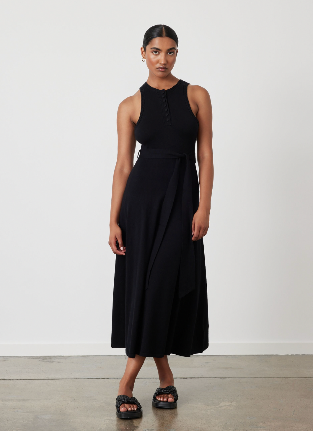 Isabel Organic Cotton Cashmere Knit Midi Dress, Black | Joslin