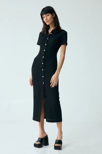 Waffle Midi Shirt Dress/Black/Third Form